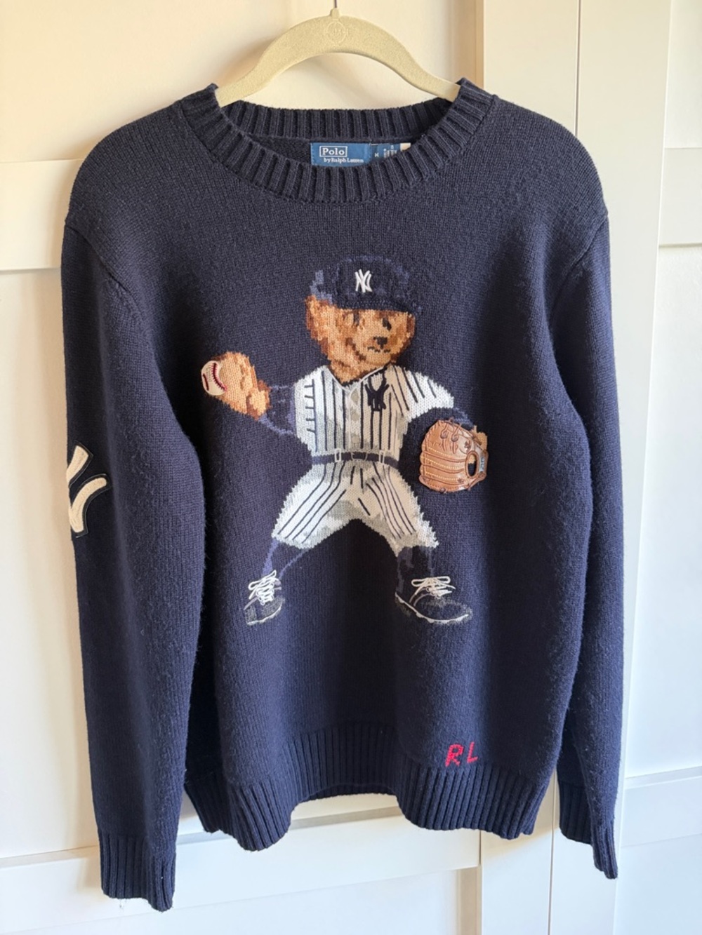 Navy Baseball Bear New York Yankees Crewneck Sweater